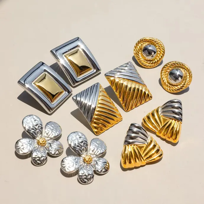 Gold and silver stainless steel earrings — Vyara Enterprises wholesale