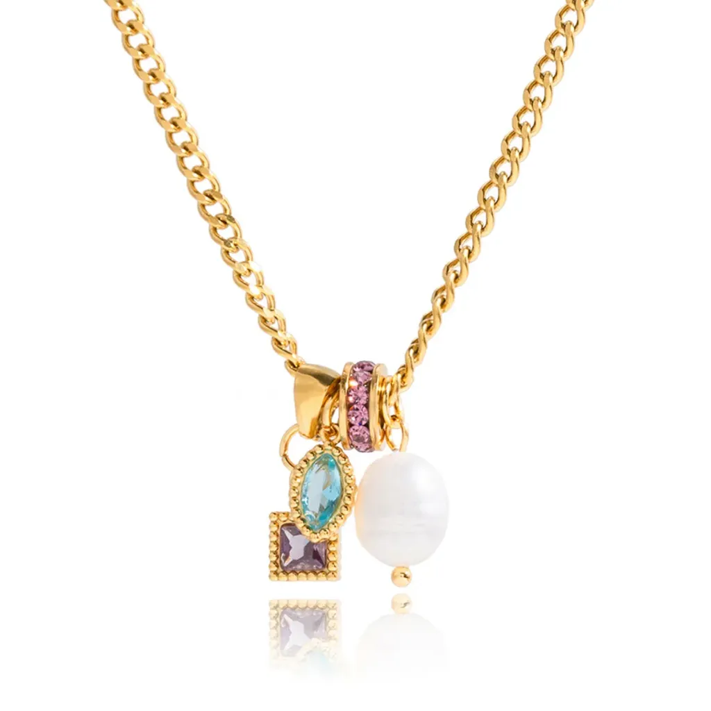 Eternity Circle Hoop Pendant Necklace Fashion Jewelry Semi-Precious Stone Pendant Necklace Princess Cut Zircon Pearl
