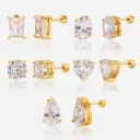 Luxurious Assorted Shape CZ Stud Earrings Comfort Fit Heart Ear Backs Surgical Steel Sleepers for Women Elegant Ear Jewelry