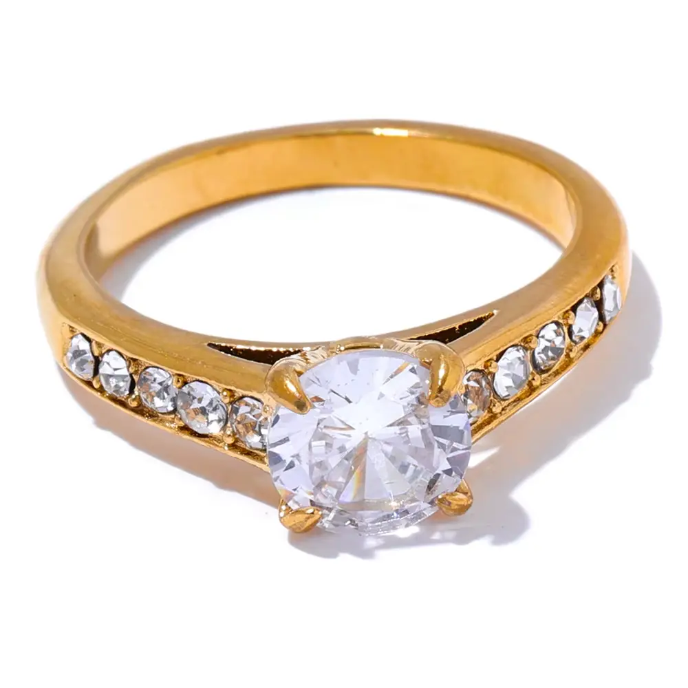 Premium Classic Cubic Zirconia Engagement Wedding Ring for Women 18k Gold plated and 316L SS