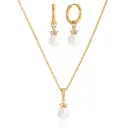 Elegant Shape 18K Gold Stainless Steel Zircon Shell Pearls Huggies Earrings O-Link Adjustable Necklace Set Gift
