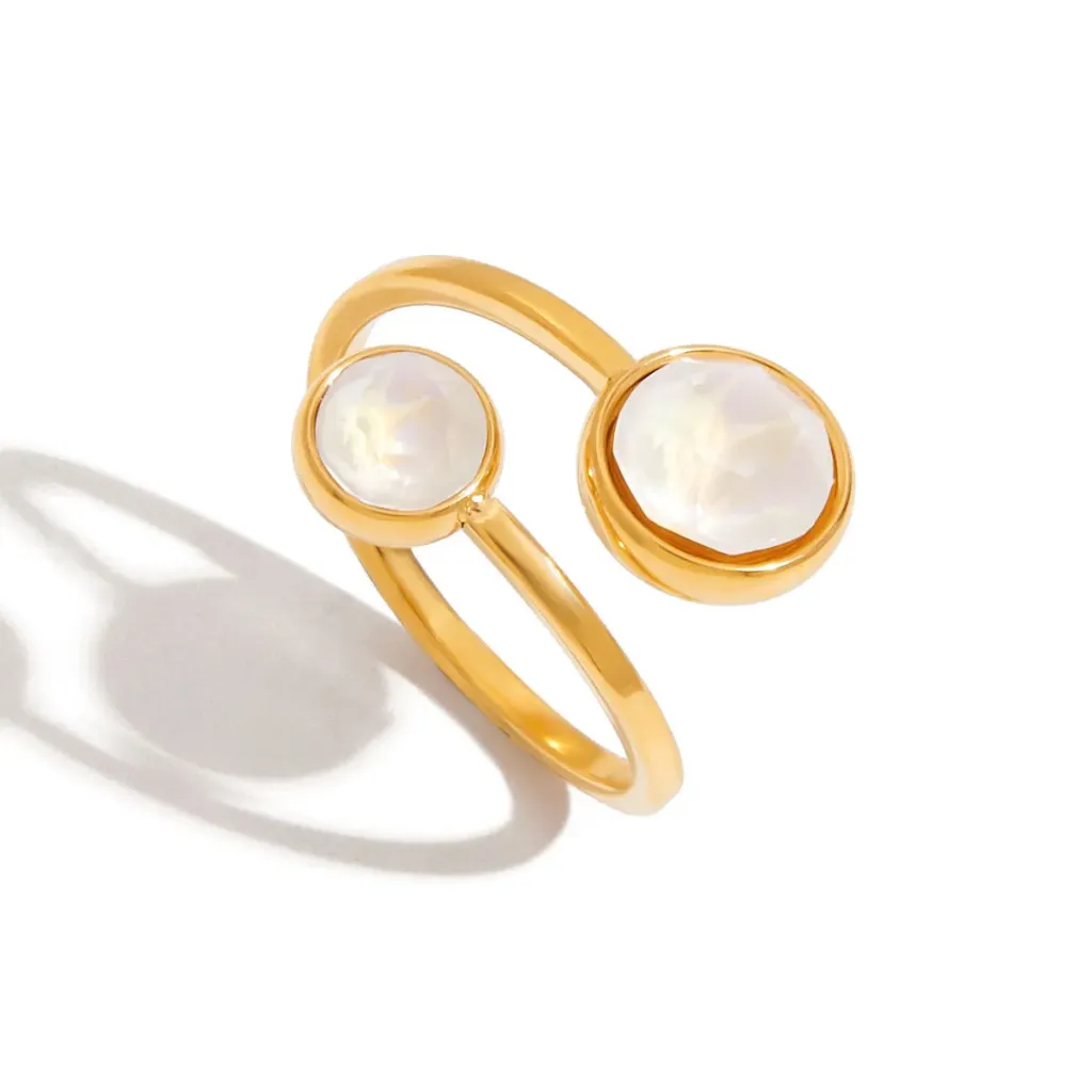 Classic 18k Gold Stainless Steel Dainty Trending Gold Dislocation Line Double Zircon Ring