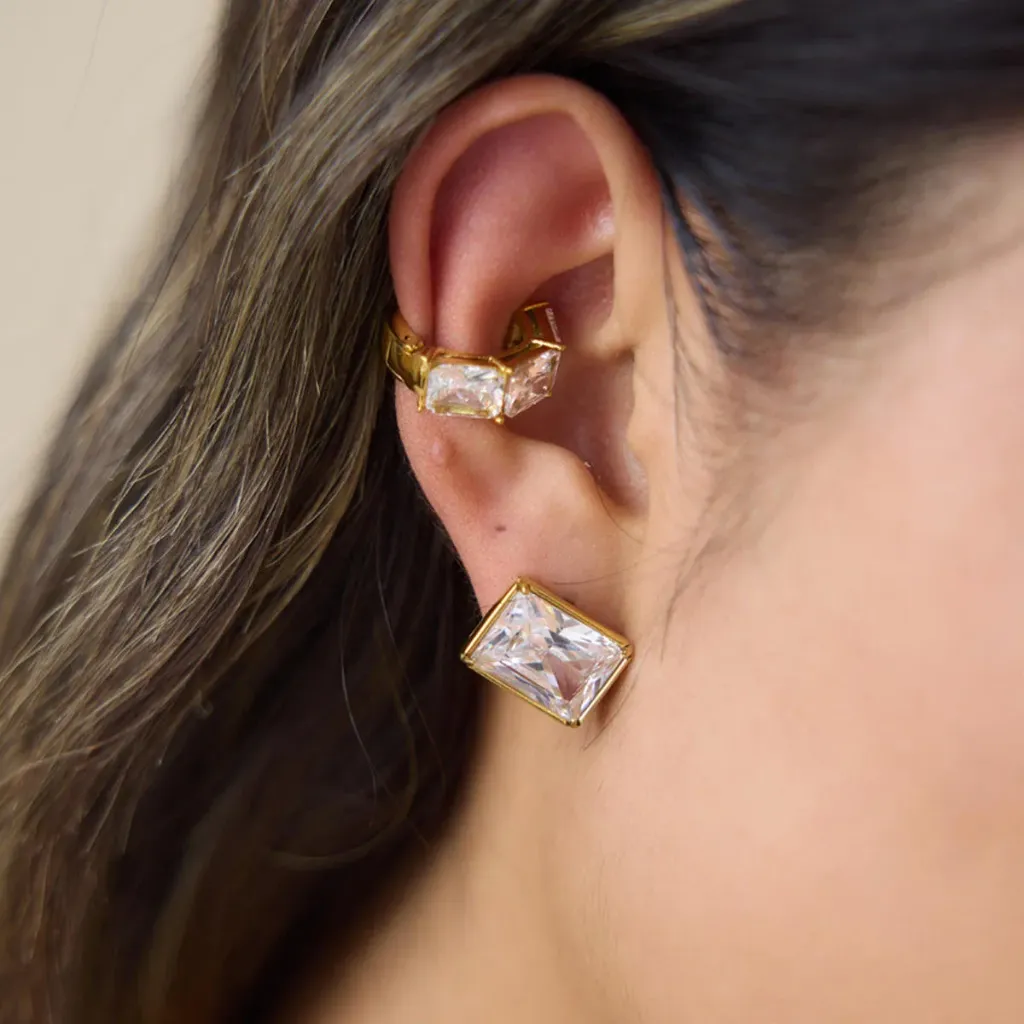 Zirconia Stud Earrings High Quality Stainless Steel 18K Gold PVD Plated Waterproof Women Jewelry