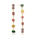 Asymmetric AB Colorful Geometric Zirconia Tassel Earrings Gold Plated Stainless Steel Waterproof Jewelry for Women