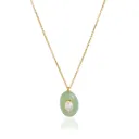 18K Gold Plated Stainless Steel Waterproof Green Resin Oval Pendant Necklace for Women Holiday Jewelry