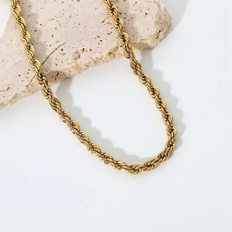 Twist Rope Chain Choker 18K Gold Plated Stainless Steel Stackable Twist Necklace