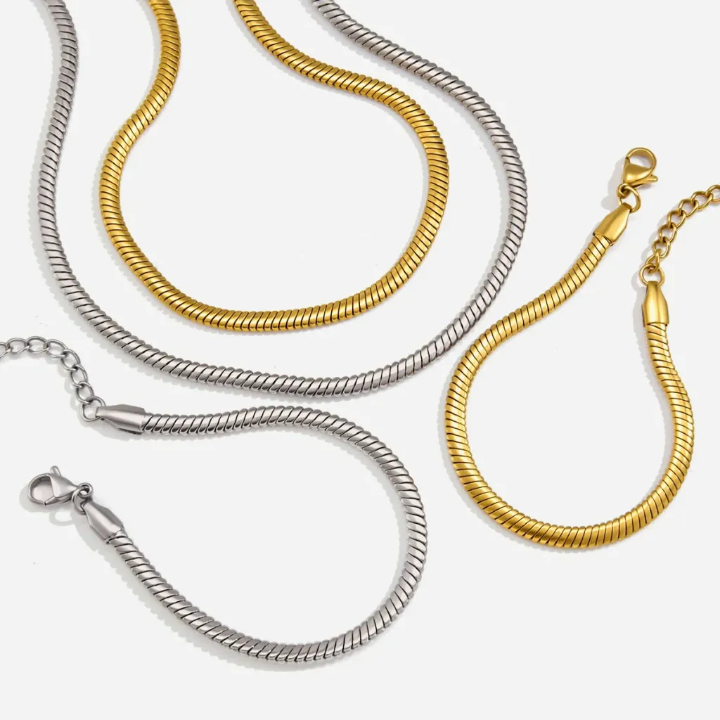 18K Gold Plated Stainless Steel Snake Chain Bracelet for Women Waterproof Minimalist Tarnish Free Jewelry