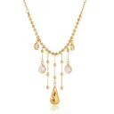 18K Gold Plated Beaded O Chain Necklace with White Teardrop Zircon Tassel Pendant