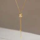18K Gold Plated Stainless Steel Delicate White Rhinestone Square Adjustable Slide Necklace