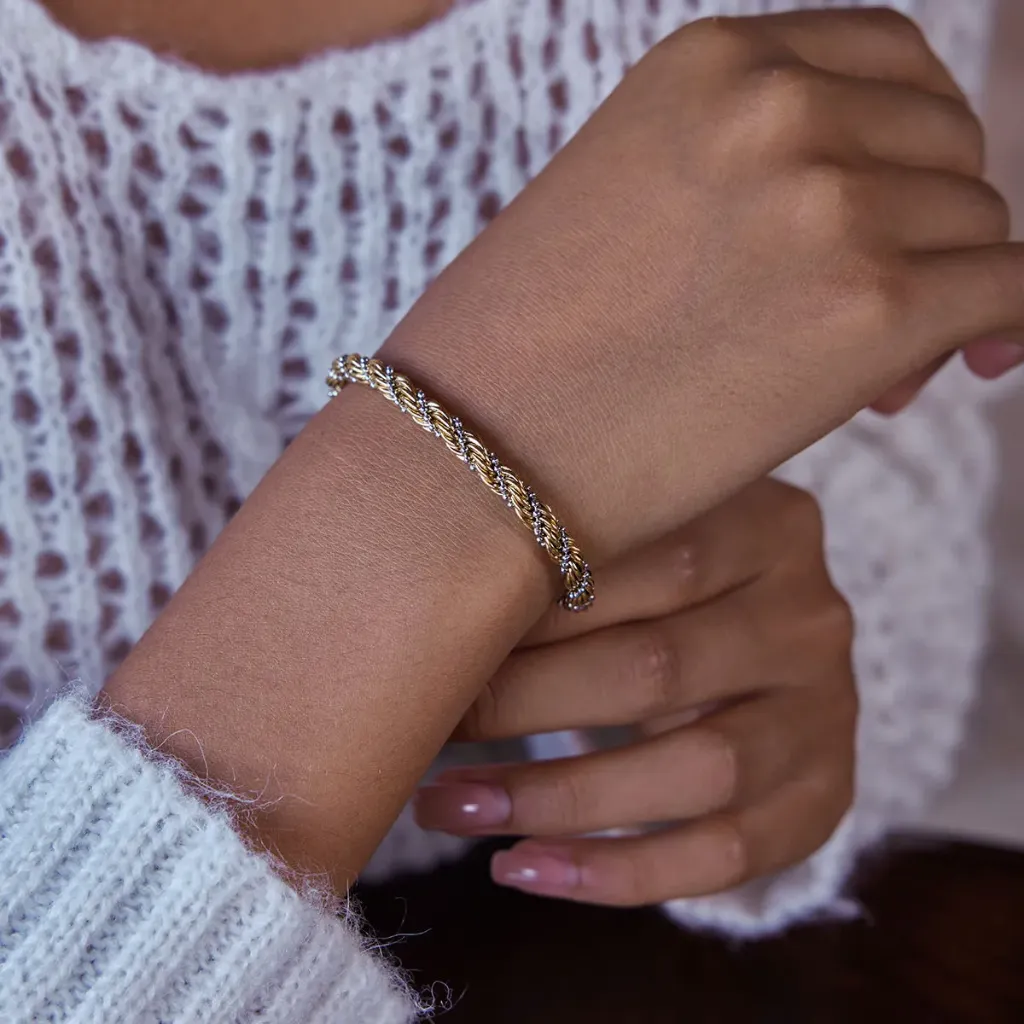 Two Tone Beaded Chain Twisted Bracelet