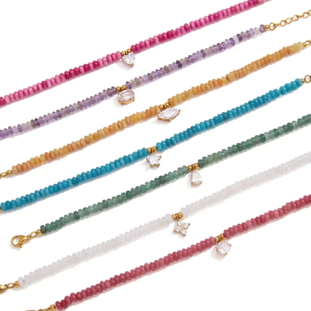 18K Gold Plated Amazonite Beaded Bracelet with White Star Zircon Pendant Trendy Jewelry for Women