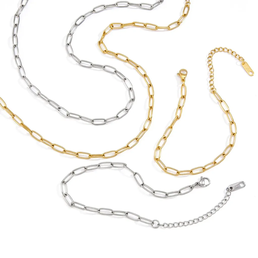 Stainless Steel Paperclip Chain Bracelet Waterproof Minimalist Oval Link Jewelry for Women Daily Wear