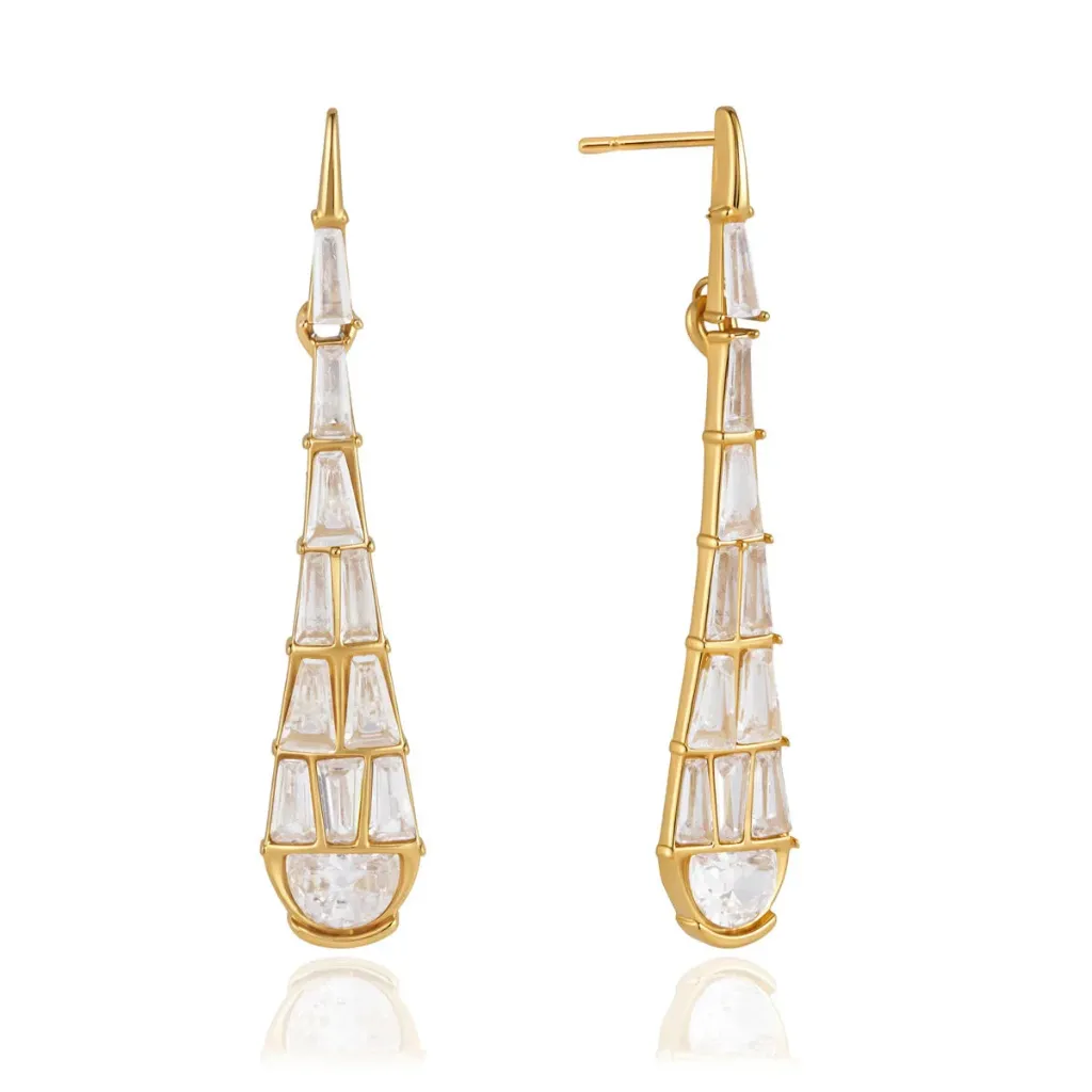 18K Gold Plated Stainless Steel White Zircon Split Movable Pendant Waterproof Drop Earring Women Gift