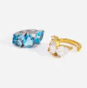 18K Gold Plated Stainless Steel White Blue Pear Round Zircon Waterproof Tarnish Cuff Earring Women Gift (Pack of 1)