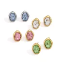 18K Gold Plated Stainless Steel Earrings Classic Geometric Hexagonal Glass Hammered Stud Earrings