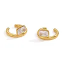 18K Gold Plated Stainless Steel Square White Zirconia Ear Clips for Women Classic Non Pierced Earrings Gift
