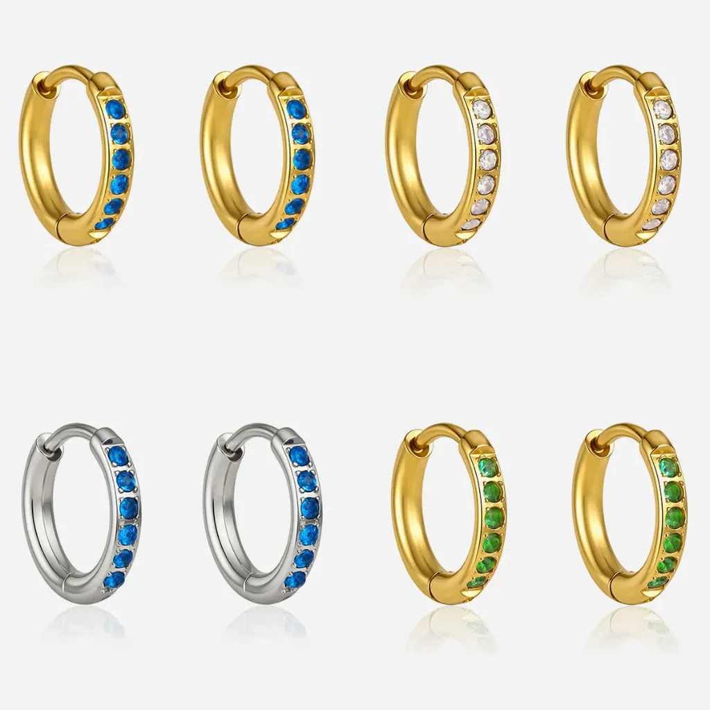 Zirconia Hoop Earrings 18K Gold PVD Stainless Steel Waterproof Small Huggie Earrings for Women