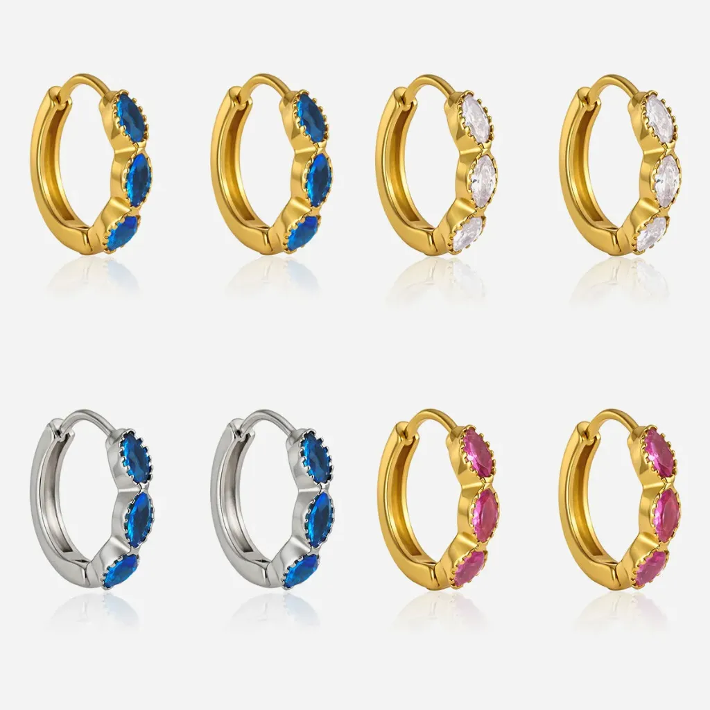 Marquise Zirconia Hoop Earrings 18K Gold PVD Stainless Steel Waterproof Huggie Earrings for Women