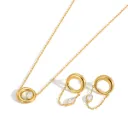 18K Gold Plated Stainless Steel Earrings for Women Marquise Zirconia Hollow Circle Chain Tassel Drop Jewelry