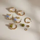 18K Gold Plated Stainless Steel C Shape Hoop Earrings Creamy White Marbled Resin White Zircon Slider Jewelry Women