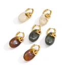 Amber Resin Hoop Earrings 18K Gold Plated Stainless Steel Zirconia Waterproof Jewelry for Women Vacation