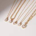 Women Fashion Pendant Necklace 18K Gold Dainty Delicate White Zircon Bead Chain Ring Pendant Necklace