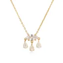 18K Gold Plated Stainless Steel Marquise and Pear White Zircon Chandelier Pendant Necklace for Women