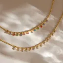 18K Gold Stainless Steel Waterproof Rainbow Colorful Zirconia Dangle Bead Chain Necklace for Women Gift
