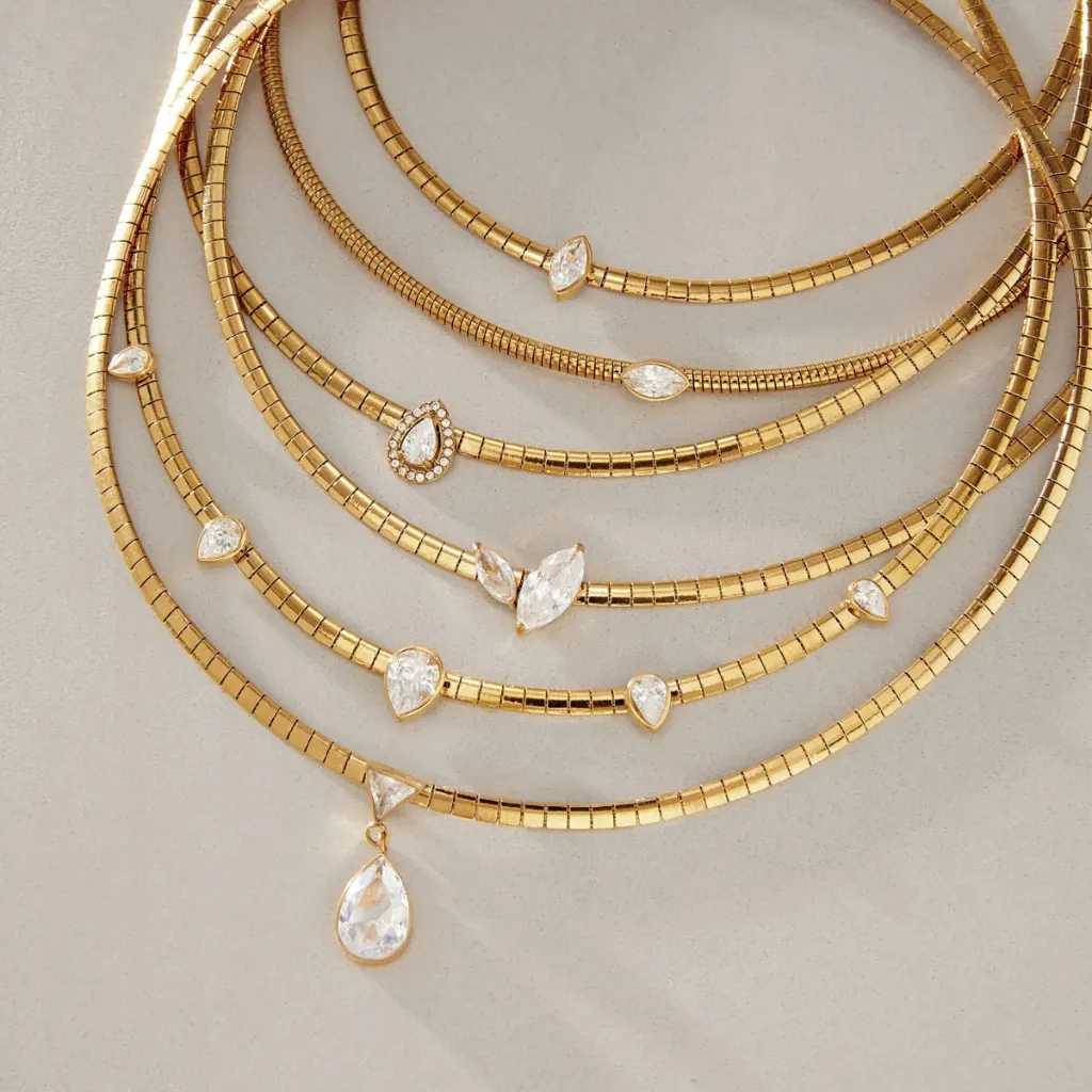 18K Gold Plated Stainless Steel Necklace Classic Marquise Zircon European and American Choker Necklace
