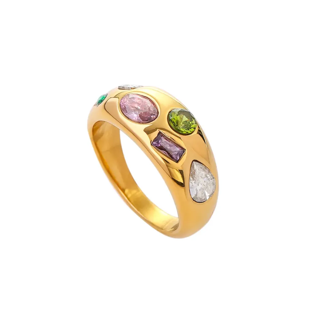 Wide Chunky Colorful Cubic Zircon Stone Ring