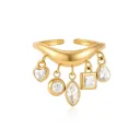 CZ Ring 18K Gold Plated Stainless Steel Delicate Geometric White Zircon Tassel Wave Open Ring