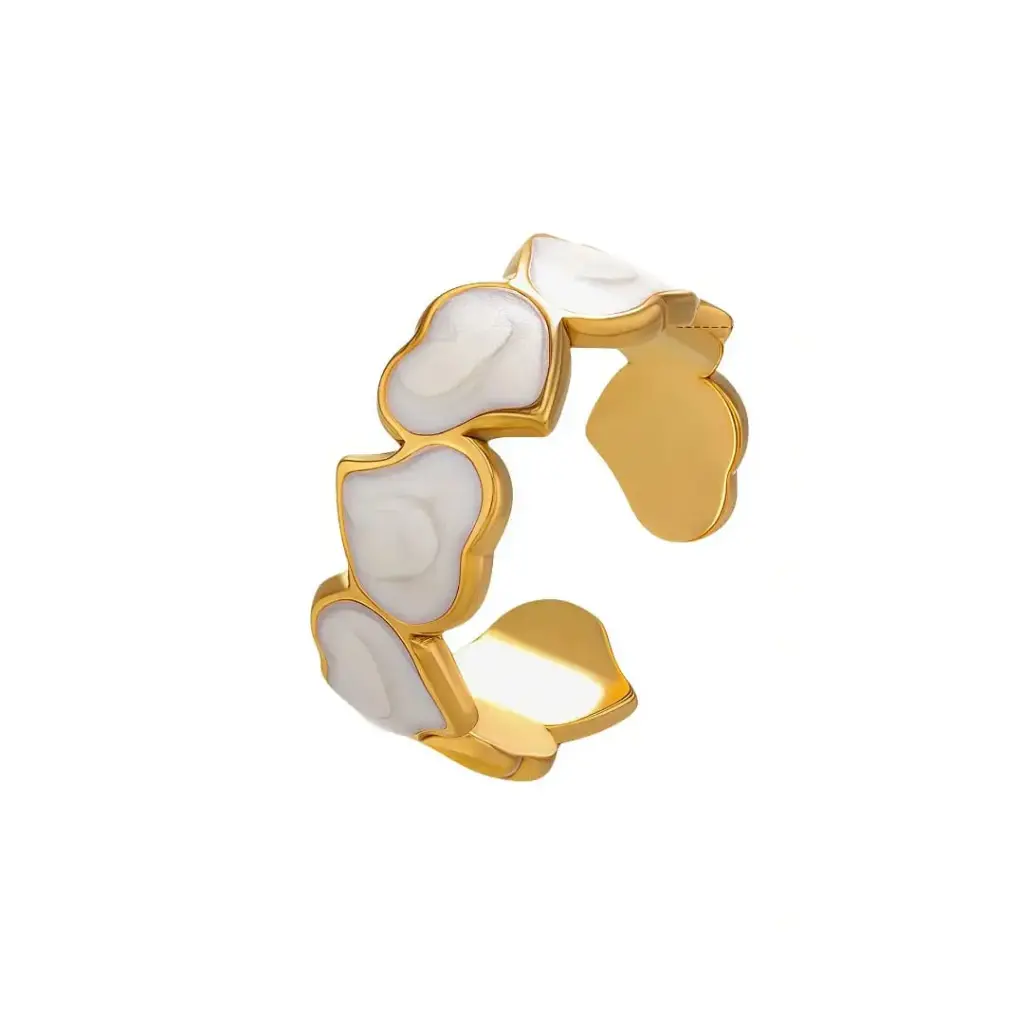 White Heart Band Adjustable Ring