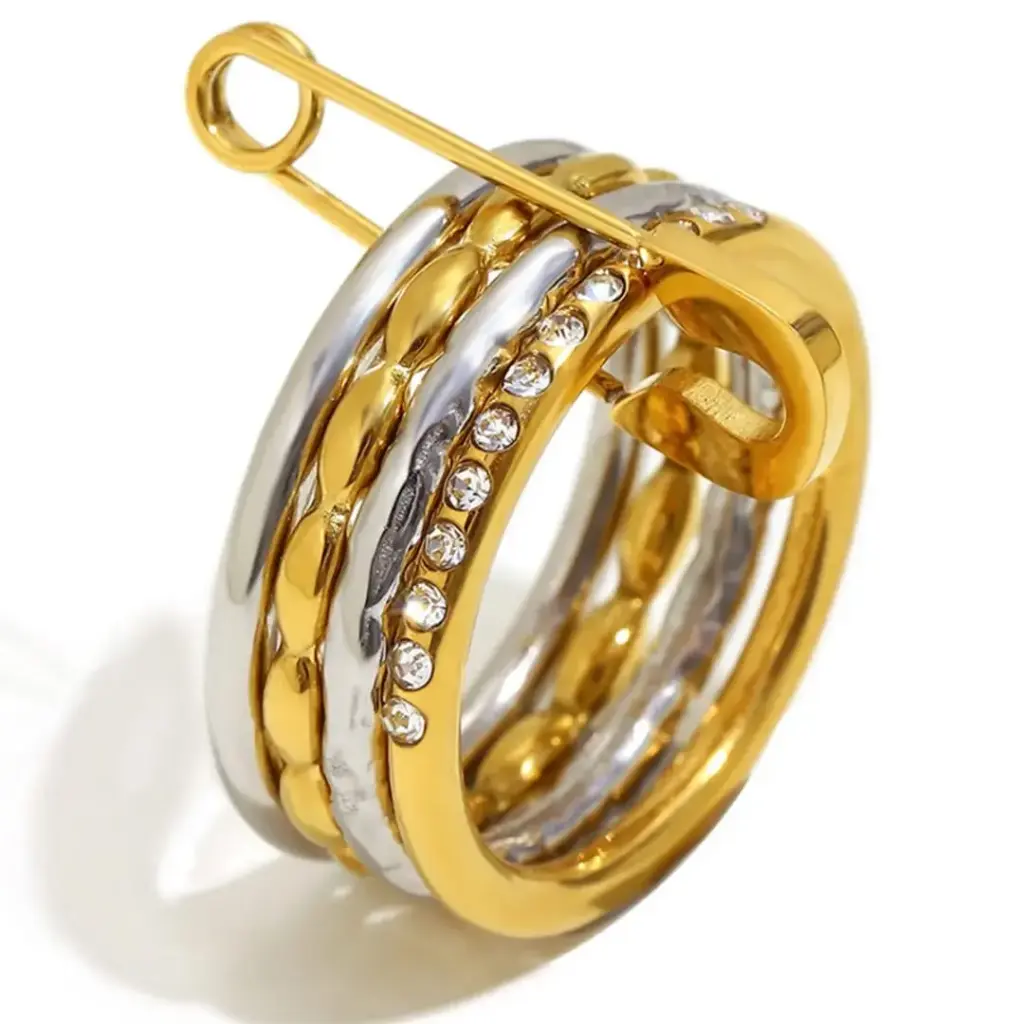 Layered Trendy Ring Stainless Steel Gold plated -Size 8