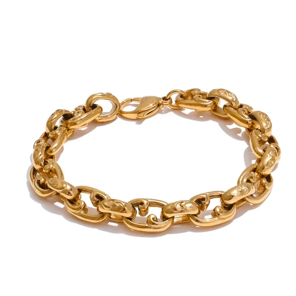 [MB0008] Gold Design Chain Men Bracelet 316L SS & 18k Gold PVD plated