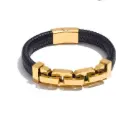 Bulk Chain Detailing Leather Men Bracelet 316L SS & 18k Gold PVD plated