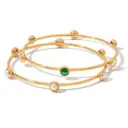 18K Gold Plated Glow Pearl Cluster Bracelet with Glass Pearl Emerald Icy Zircon Party Stackable Jewelry