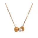 Bow & Pearl Necklace SS & 18k Gold plated