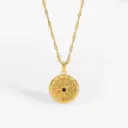 Round Octagon Signet Black Diamond Necklace SS & 18k Gold plated