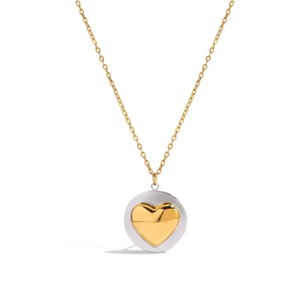 Two Tone Cute Heart Pendant Necklace