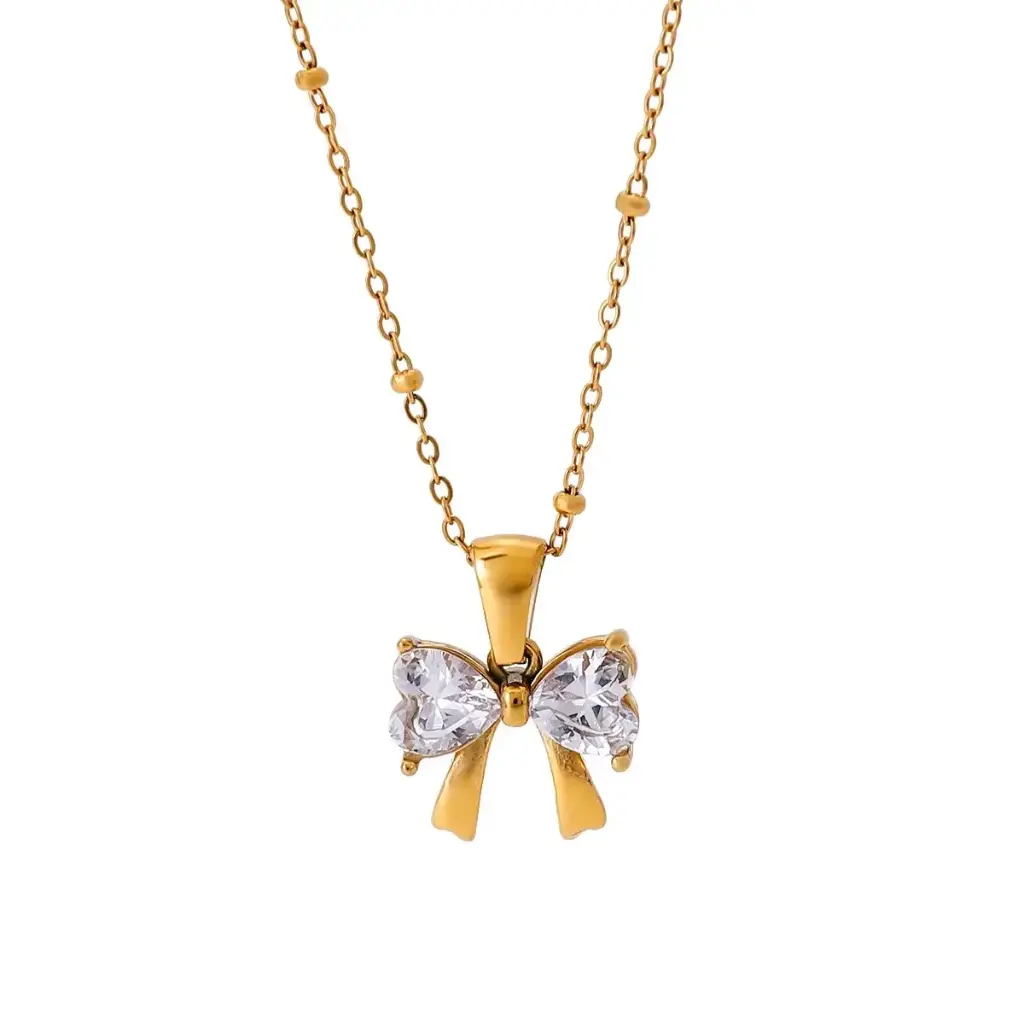 [VEN2403023] Bow White Zircon Pendant Necklace