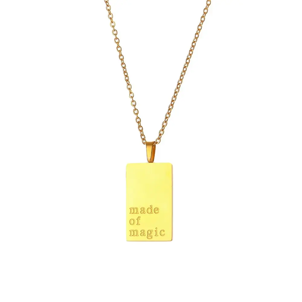 Square Manifestation Stainless Steel Pendant Necklace for Women 18k Gold Plated Jewelry