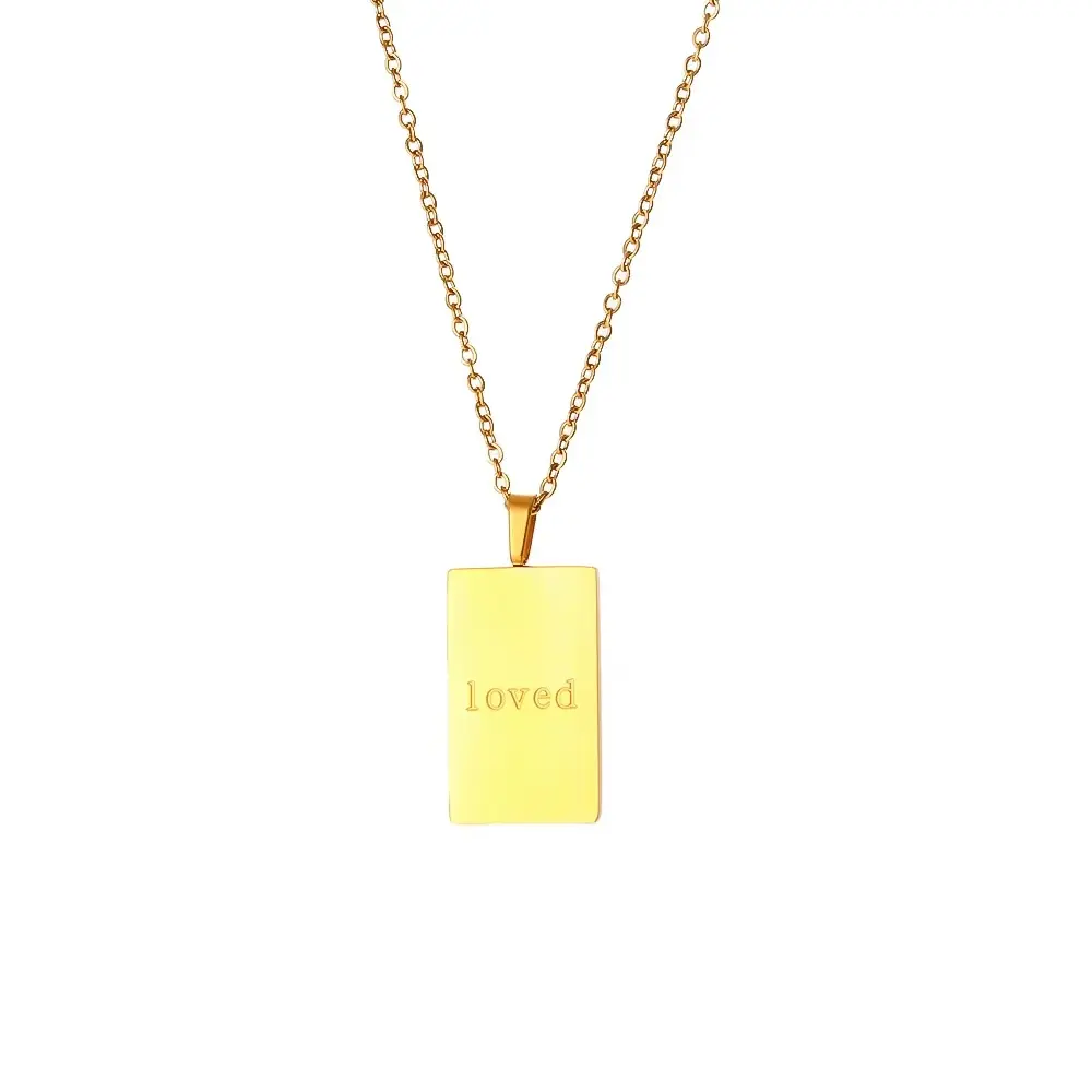 [N0028-2] Square Manifestation Stainless Steel Pendant Necklace for Women 18k Gold Plated Jewelry (2)