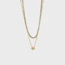 18K Gold Plated Stainless Steel Tennis Chain Flower Cubic Zircon Double Layer Pendant Necklace