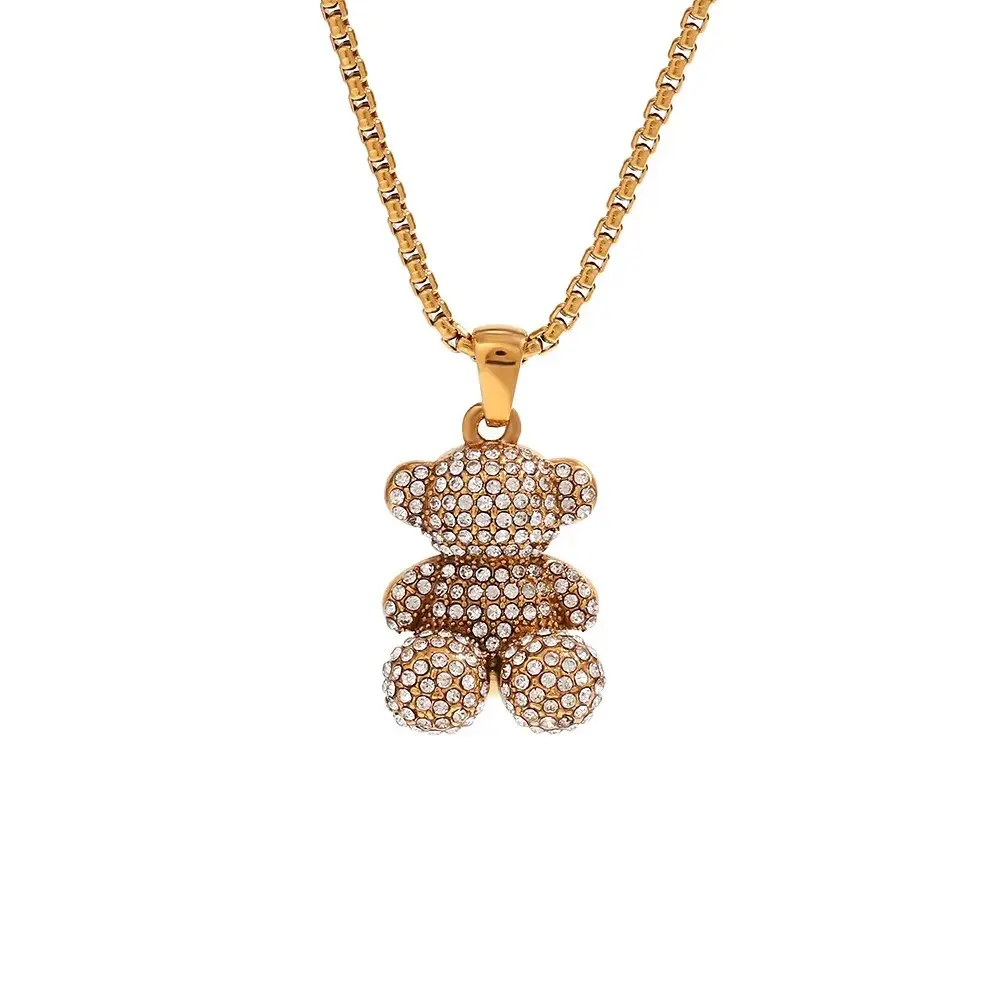 Zircon Bling Charm Teddy Bear Pendant Necklace for Women