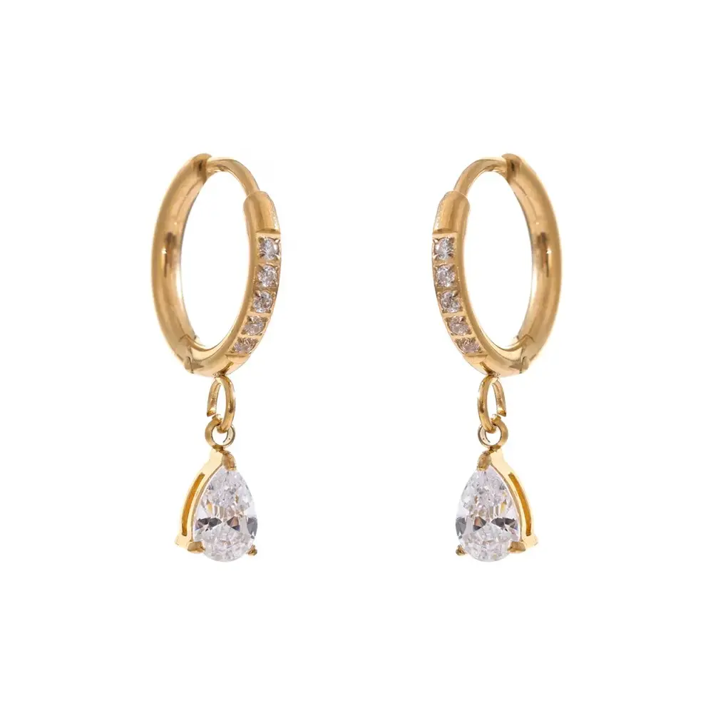 Cubic Zirconia Drop Earrings Hoop Love Stainless Steel Pendant Earrings