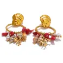 Coral & Shell Drop Earrings Handmade Stainless Steel Pendant Earrings Beach Jewelry