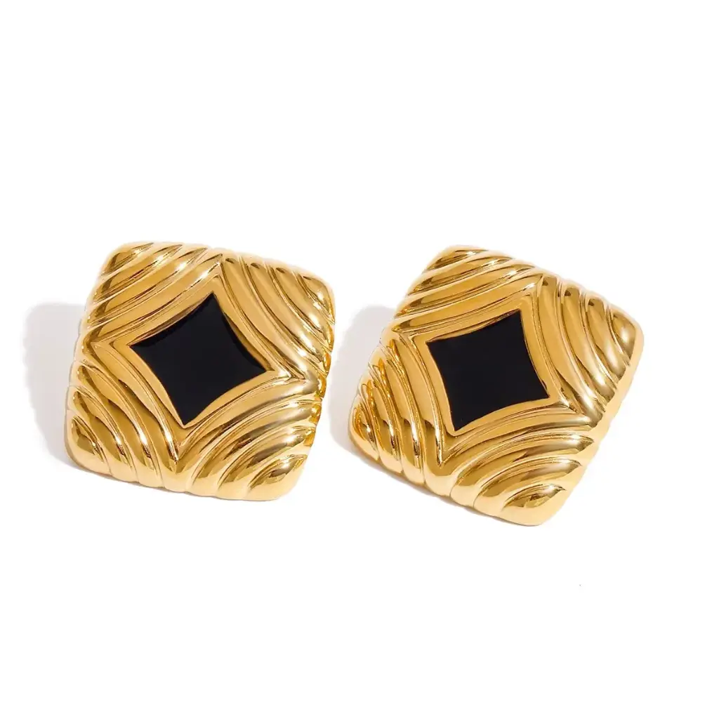 Geometric Diamond Stud Enamel Earrings