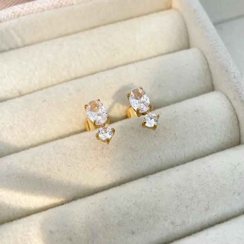 Double Zircon Sparkling Earrings
