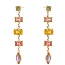 Colorful Zirconia Stainless Steel Chain Zircon Drop Earrings for Women