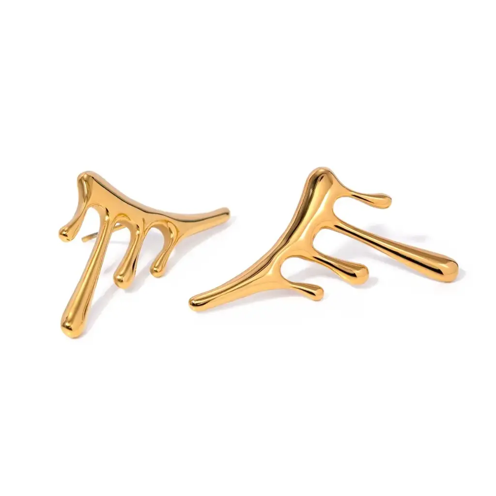 Lava Liquid Metal Drop Earring 18K PVD Gold Plated Stainless Steel
